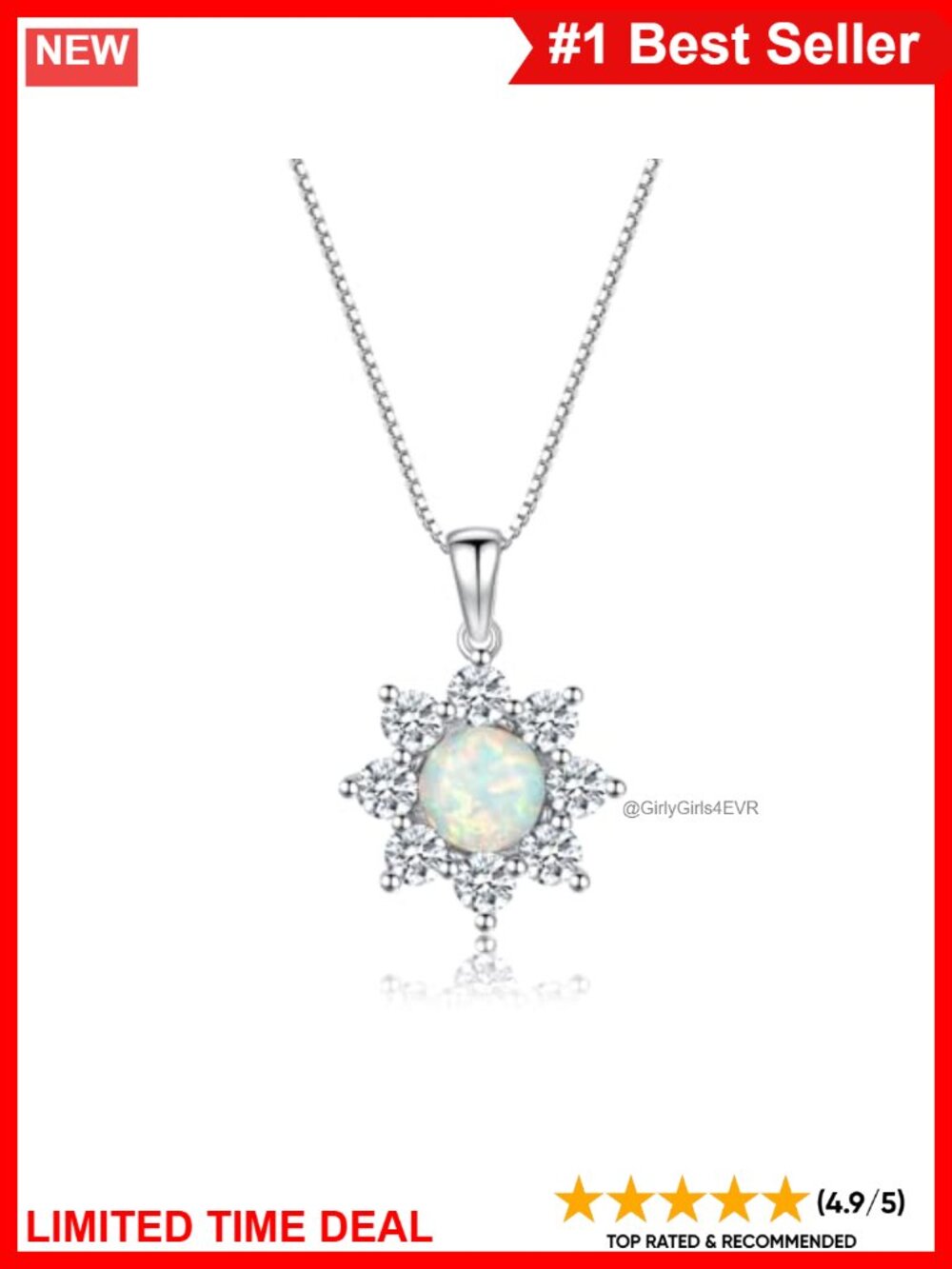Sterling Silver Opal Sunflower Pendant Necklace 16+2" Dainty October Birthstone